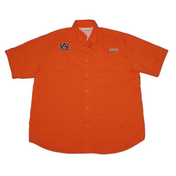 Columbia Men's Large Shirt Orange Auburn‎ Tigers Omni-Shade Button Up - Picture 1 of 10